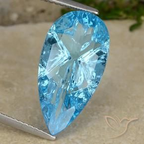 Topázio Azul Suíço Natural 8.47ct, Formato de pêra, Transparente