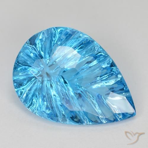 Topázio Azul Suíço Natural 6.79ct, Formato de pêra, Transparente