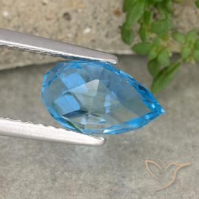 Topázio Azul Suíço Natural 3.59ct, Briolette, VVS-VS