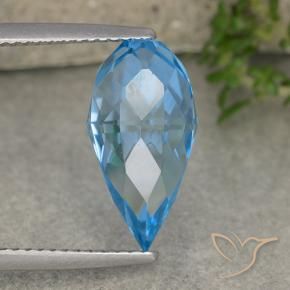 Topázio Azul Suíço Natural 6.71ct, Briolette, VVS-VS