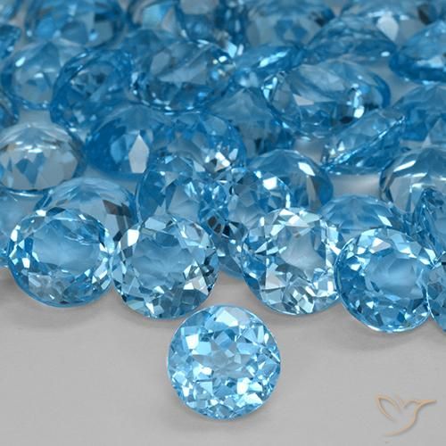 Topázio azul suíço solto de 4,01 ct, corte redondo de 8 mm do Brasil, Photo A