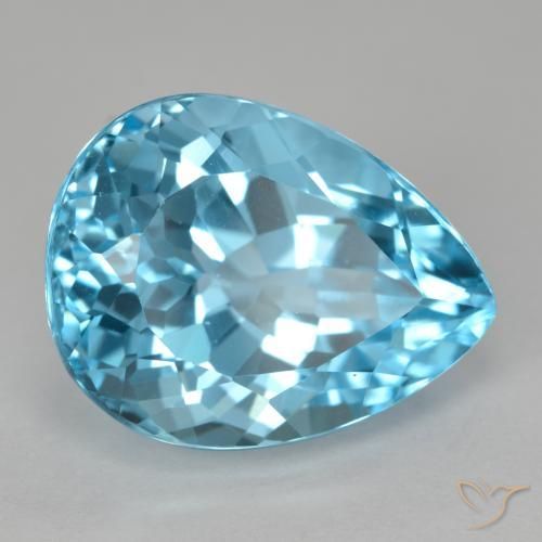 Topázio azul natural 12,74ct, formato de pêra, VVS