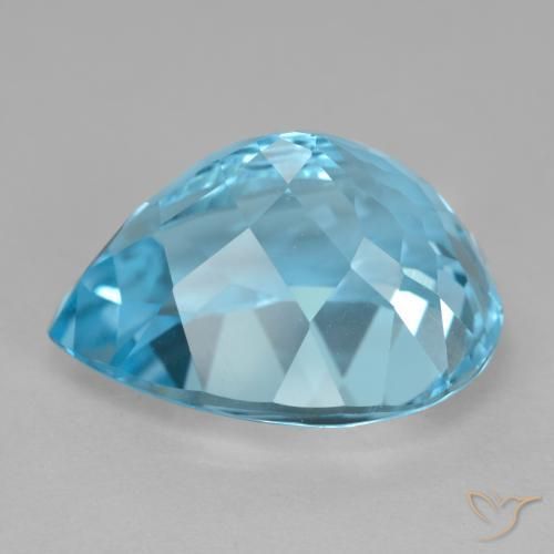 Topázio azul natural 12,74ct, formato de pêra, VVS