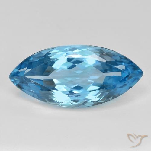Topázio azul suíço solto de 19,49 ct, corte marquise de 24,7 x 11,6 mm do Brasil, Photo A