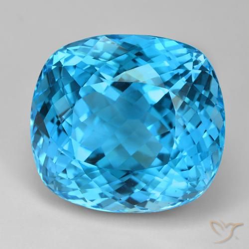 Topázio azul suíço solto de 103,31 ct, corte almofadado de 26,1 x 23,8 mm do Brasil, Photo A