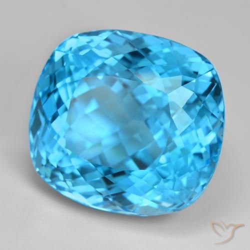 Topázio Azul Suíço Natural 103.31ct, Almofada cortada, VVS