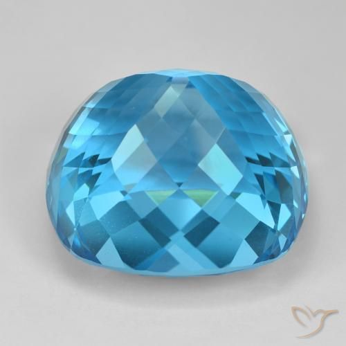 Topázio Azul Suíço Natural 103.31ct, Almofada cortada, VVS