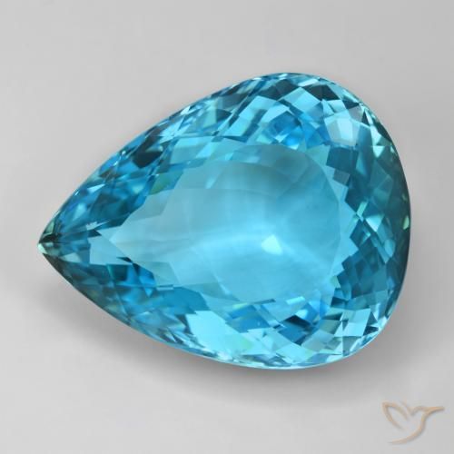 Topázio azul suíço solto de 110,02 ct, corte de pêra de 33,5 x 26,2 mm do Brasil, Photo A