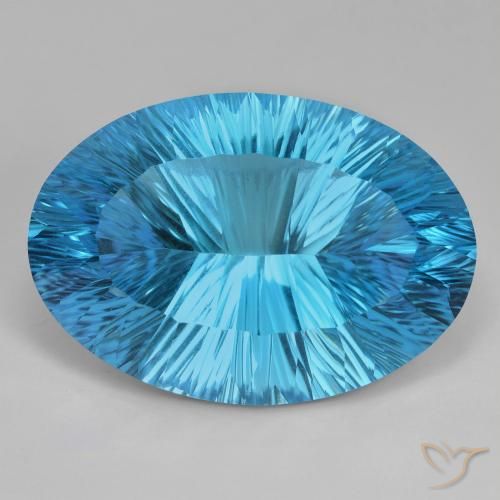 Topázio azul suíço solto de 78,13 ct, corte oval côncavo de 32,3 x 22,5 mm do Brasil, Photo A