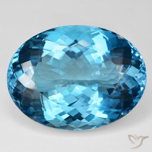 Topázio azul suíço solto de 146,98 ct, corte oval português de 37,7 x 28,4 mm do Brasil, Photo A