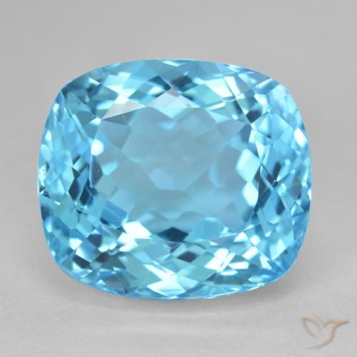 Topázio Azul Suíço Natural 23.75ct, Almofada cortada, VS