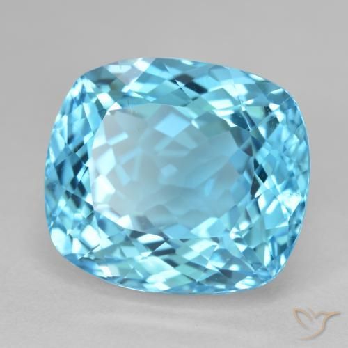 Topázio Azul Suíço Natural 23.75ct, Almofada cortada, VS
