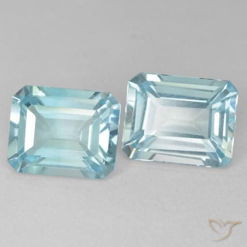Pedras preciosas de Topázio Azul Esverdeado Claro natural de 7.57 ct, Corte Octógono / Esmeralda, VVS-VS