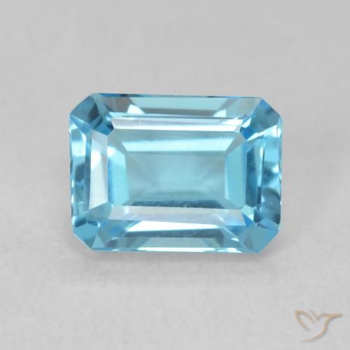Topázio azul natural 1,86ct, corte esmeralda, VVS