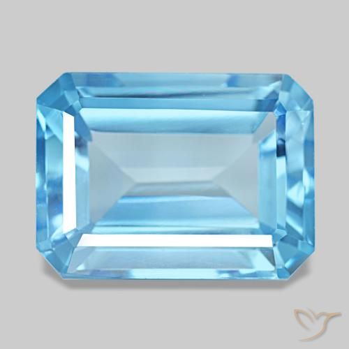 Topázio azul natural 15,71ct, corte esmeralda, VVS-VS