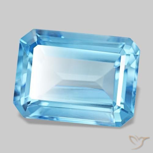 Topázio azul natural 15,71ct, corte esmeralda, VVS-VS