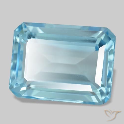 Topázio azul natural 16,66ct, corte esmeralda, VVS-VS