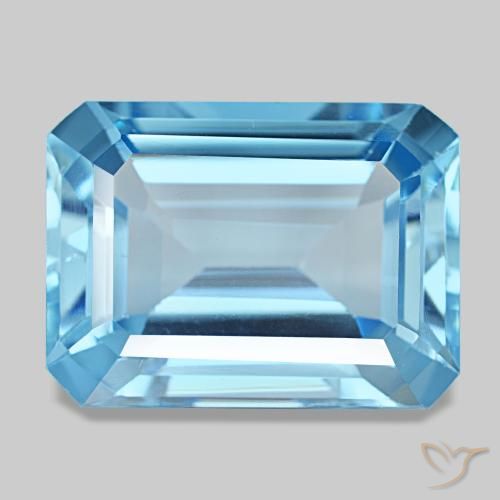 Topázio azul natural 15,85ct, corte esmeralda, VS