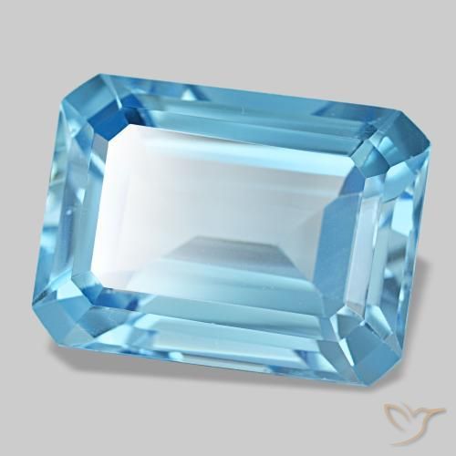 Topázio azul natural 15,85ct, corte esmeralda, VS