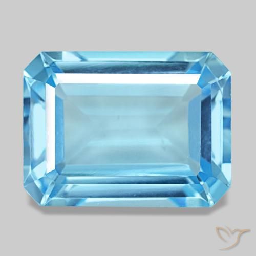 Topázio azul natural 14,58ct, corte esmeralda, VS