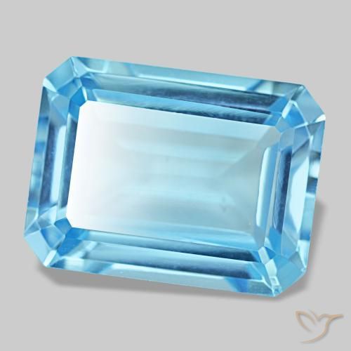Topázio azul natural 14,58ct, corte esmeralda, VS