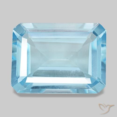 Topázio azul natural 12,92ct, corte esmeralda, VS