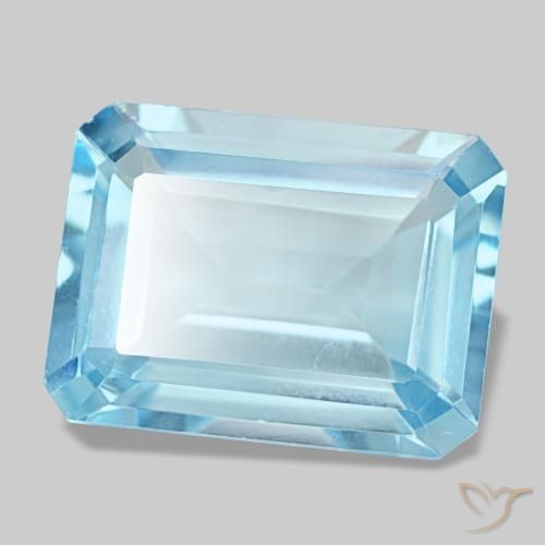 Topázio azul natural 12,92ct, corte esmeralda, VS