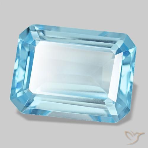 Topázio azul natural 14,56ct, corte esmeralda, VS
