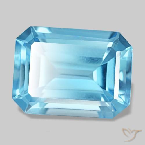 Topázio azul natural 13,28ct, corte esmeralda, VS