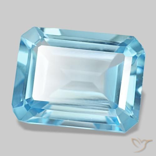 Topázio azul natural 13,53ct, corte esmeralda, VS