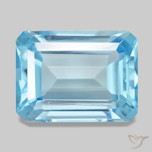 Topázio azul natural 15,82ct, corte esmeralda, VVS-VS