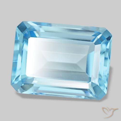Topázio azul natural 15,82ct, corte esmeralda, VVS-VS