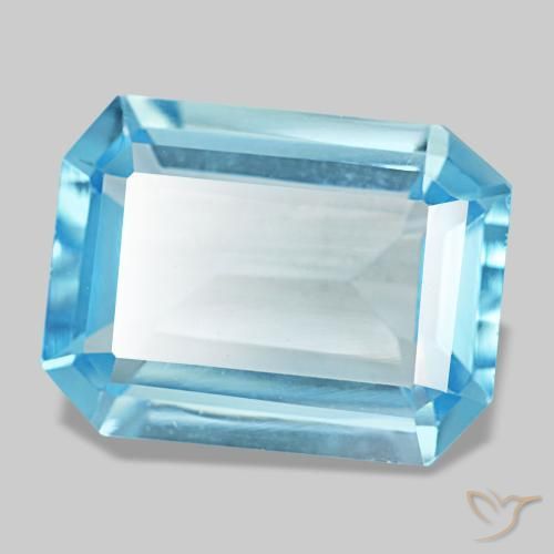 Topázio azul natural 12,60ct, corte esmeralda, VVS