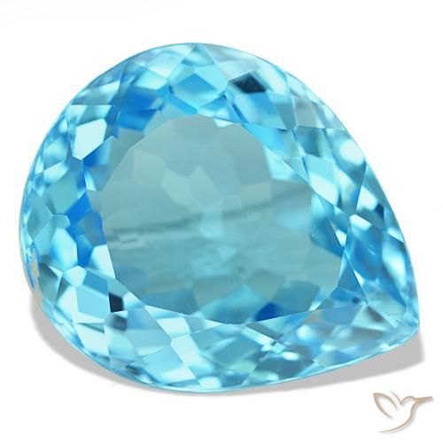 Topázio azul natural 20,42ct, formato de pêra, VS