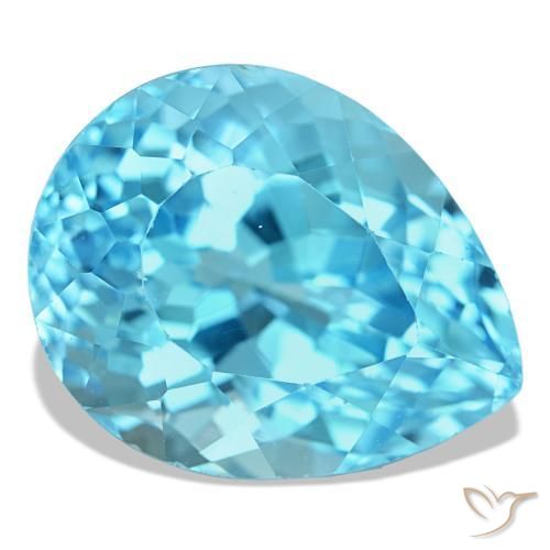 Topázio azul natural 25,98ct, formato de pêra, VS