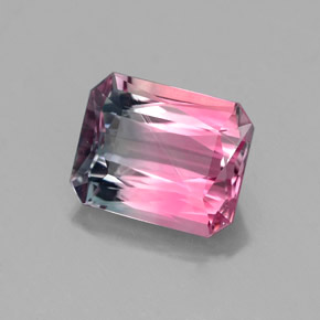 Turmalina multicolorido natural 1,71ct, corte esmeralda, VS