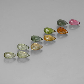 Pedras preciosas de turmalina multicolorido natural de 6,94 ct, briolete, VS-SI