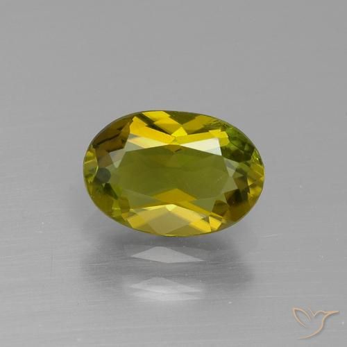 Turmalina verde amarelado natural 1,10ct, corte oval, VS