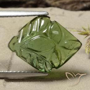 Turmalina Verde médio-escuro Natural 4.85ct, Flor cortada, Translúcido
