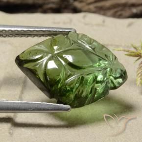Turmalina Verde médio-escuro Natural 4.85ct, Flor cortada, Translúcido