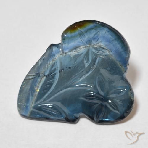 Turmalina azul solta de 8,15 ct, 20 x 18,3 mm esculpida em Moçambique, Photo A