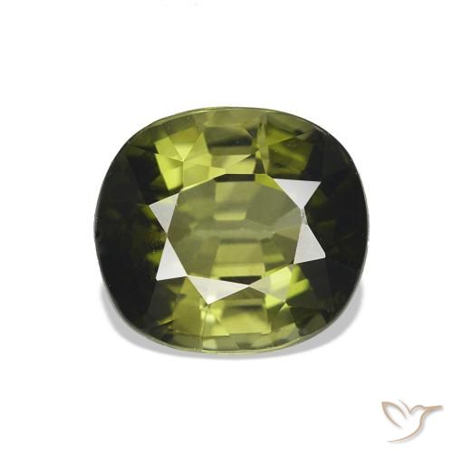 Turmalina Verde amarelado Natural 1.62ct, Almofada, VVS