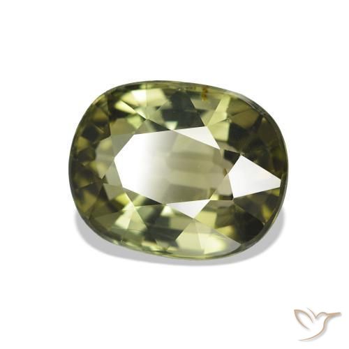 Turmalina Verde Terroso Quente Natural 1.69ct, Almofada cortada, VVS