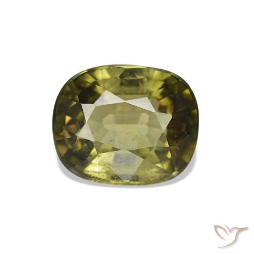 Turmalina Verde Terroso Quente Natural 1.74ct, Almofada cortada, VS