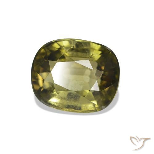Turmalina Verde Terroso Quente Natural 1.74ct, Almofada cortada, VS