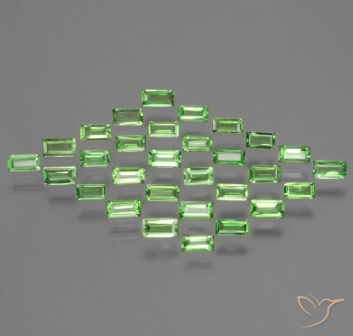 Pedras preciosas de Granada Tsavorita verde vivo natural de 1.52 ct, baguete, VS