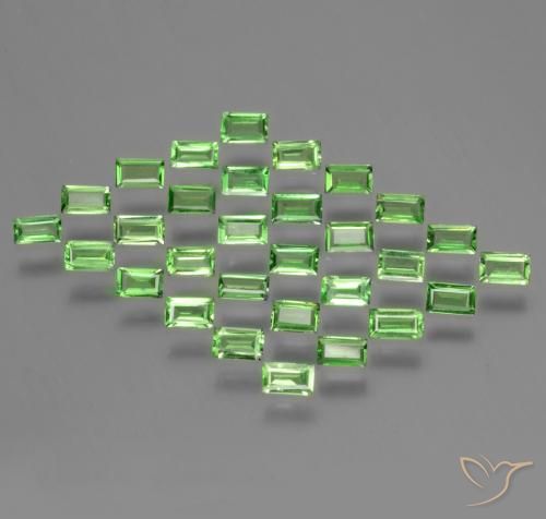 Pedras preciosas de Granada Tsavorita verde vivo natural de 1.97 ct, baguete, VS
