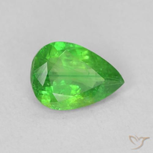 Granada Tsavorita verde vivo Natural 0.82ct, Formato de pêra, VS-SI