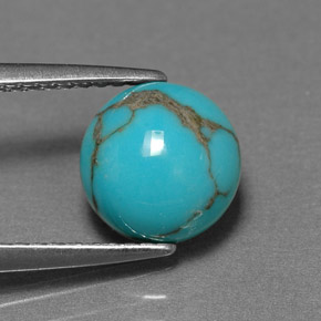 Turquesa azul natural 1,39ct, corte redondo, opaco