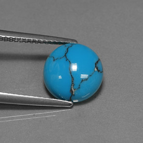 Turquesa azul natural 2,22ct, corte redondo, opaco